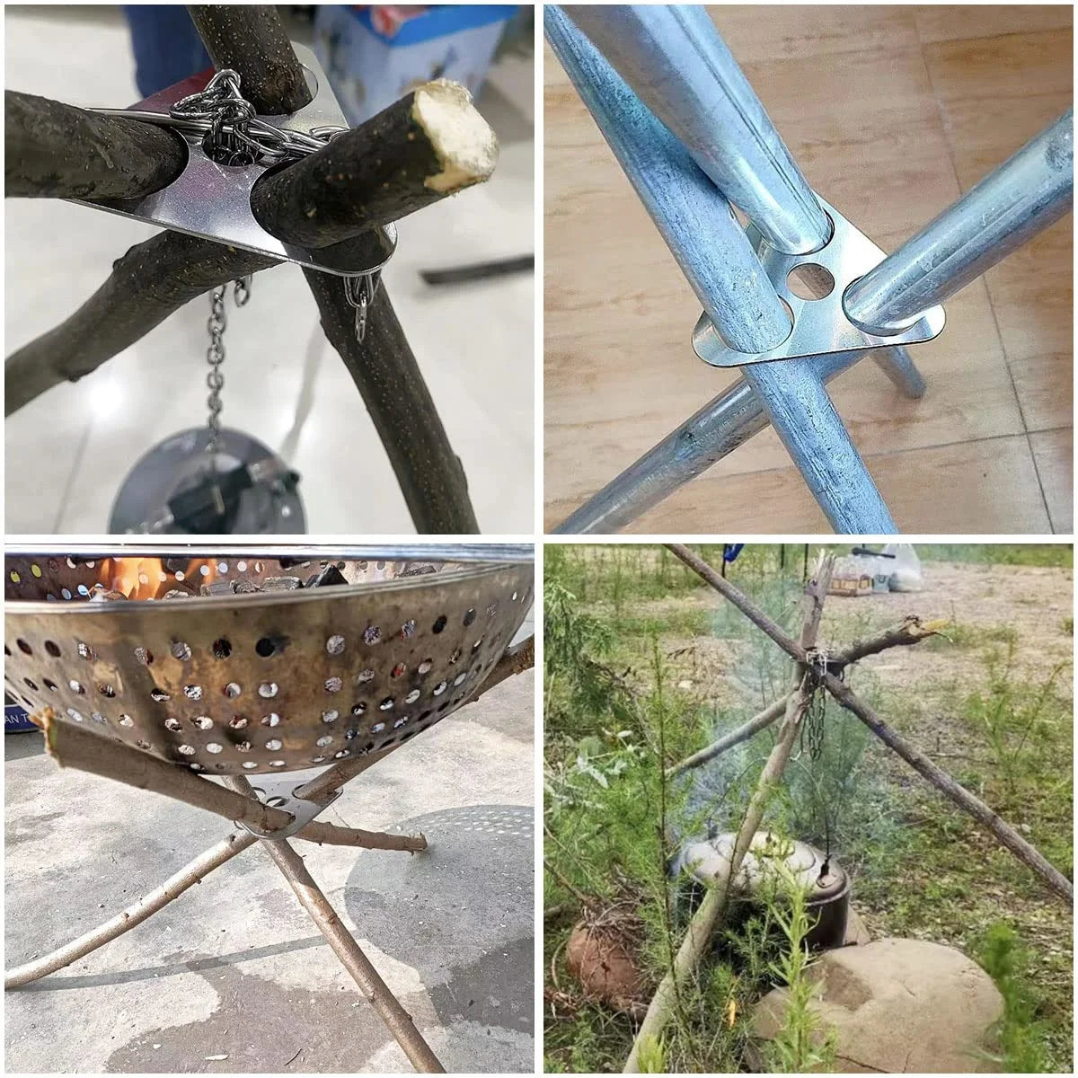Portable Campfire Tripod Support Plate with Hanging Chain