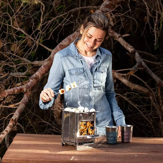 Portable Stainless Steel Wood-Burning Camping Stove – Foldable Outdoor Cooking Stove