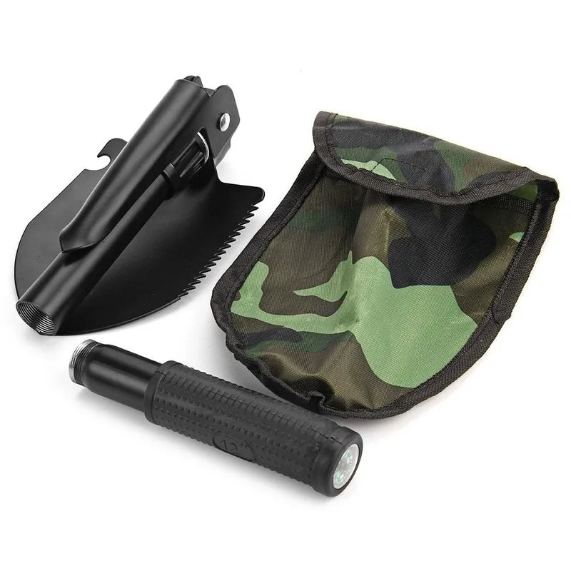 Foldable Camping Shovel with Carrying Pouch and Compass