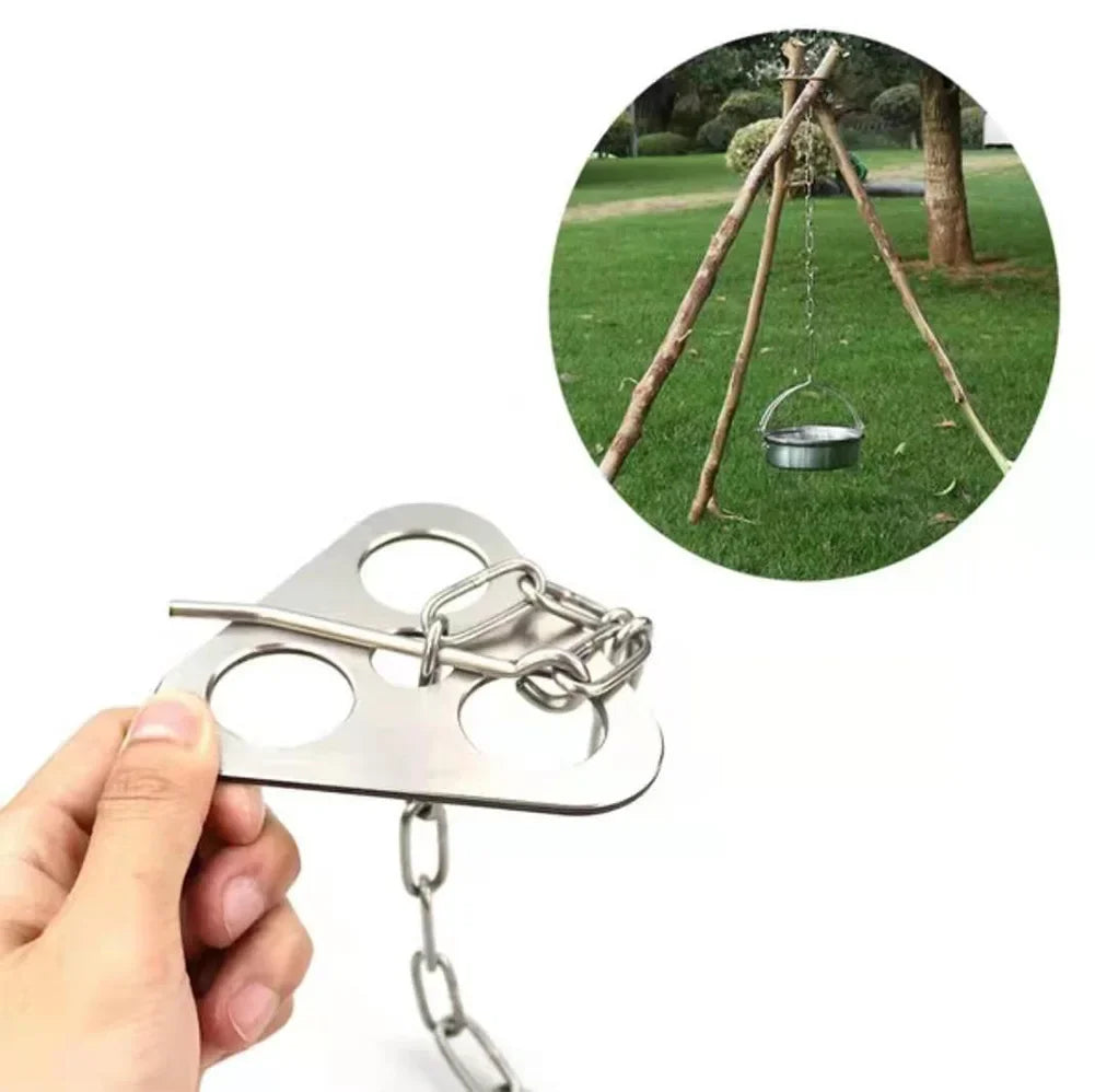 Portable Campfire Tripod Support Plate with Hanging Chain