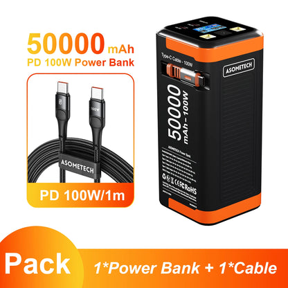50,000mAh 100W PD Fast Charging Power Bank with Built-In Type-C Cable