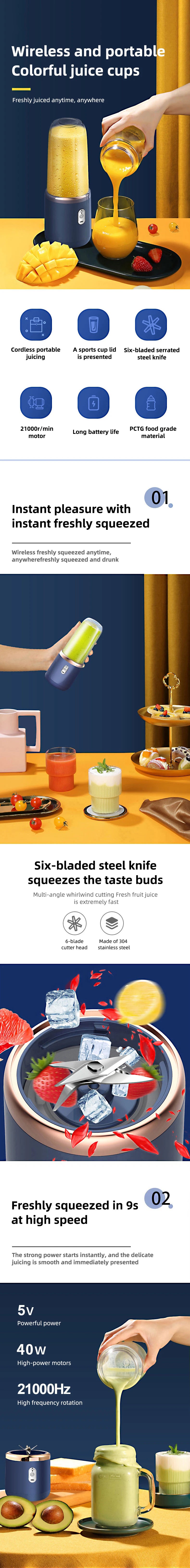 Portable Rechargeable Blender Bottle for Smoothies & Fresh Juice