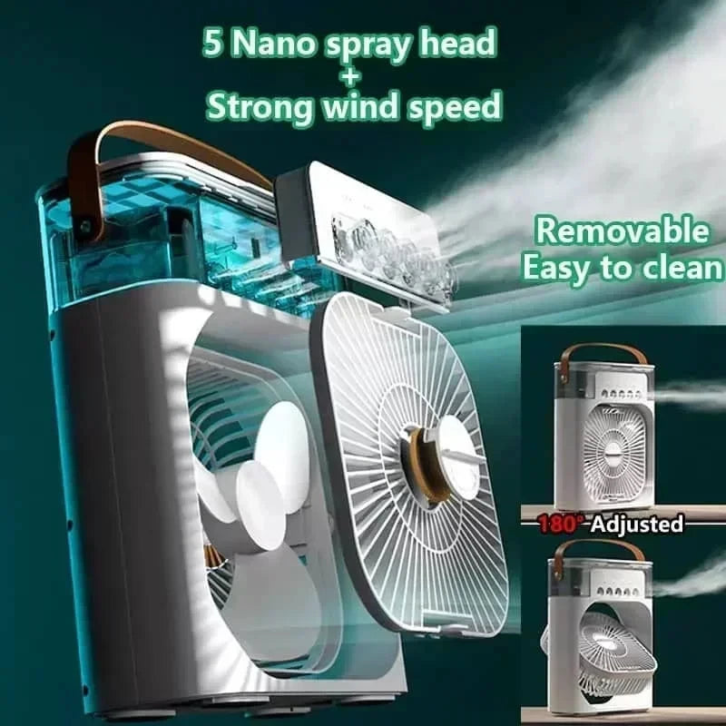 3-in-1 Portable USB Air Cooler Fan with Humidifier & LED Night Light