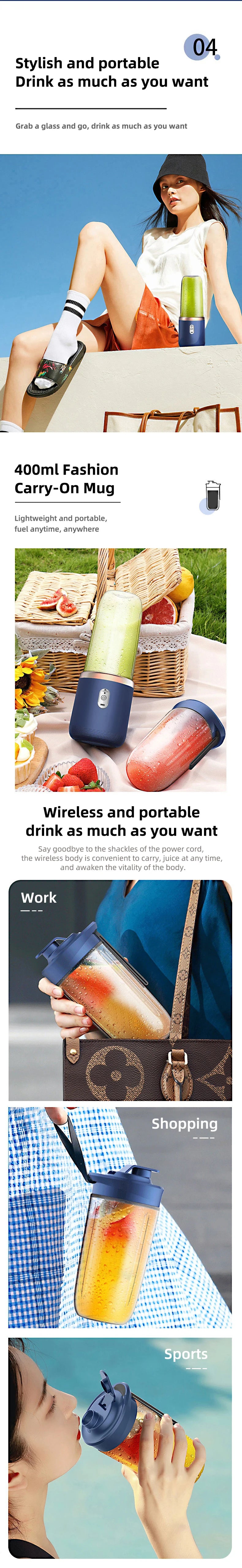 Portable Rechargeable Blender Bottle for Smoothies & Fresh Juice