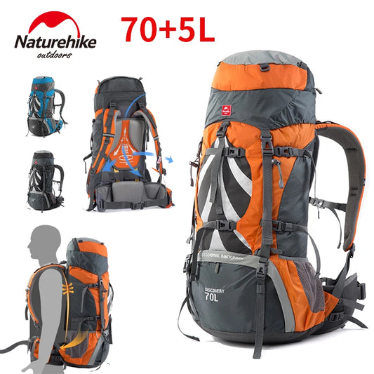 Naturehike 70+5L Waterproof Hiking Backpack – Large Capacity Travel & Mountaineering Pack with Rain Cover