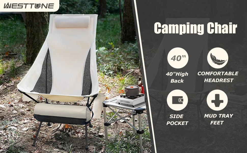 WESTTUNE Lightweight Folding Camping Chair with Headrest