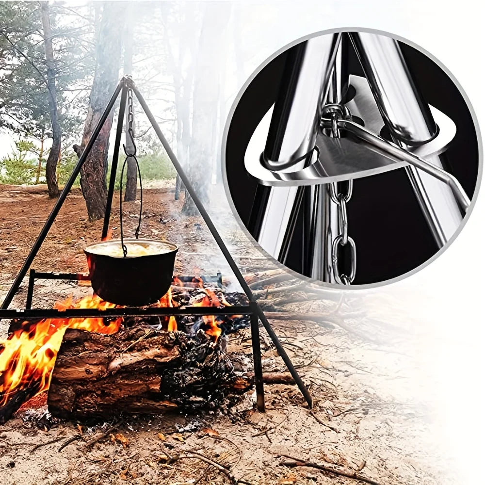 Portable Campfire Tripod Support Plate with Hanging Chain