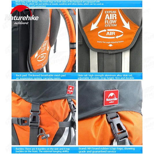 Naturehike 70+5L Waterproof Hiking Backpack – Large Capacity Travel & Mountaineering Pack with Rain Cover