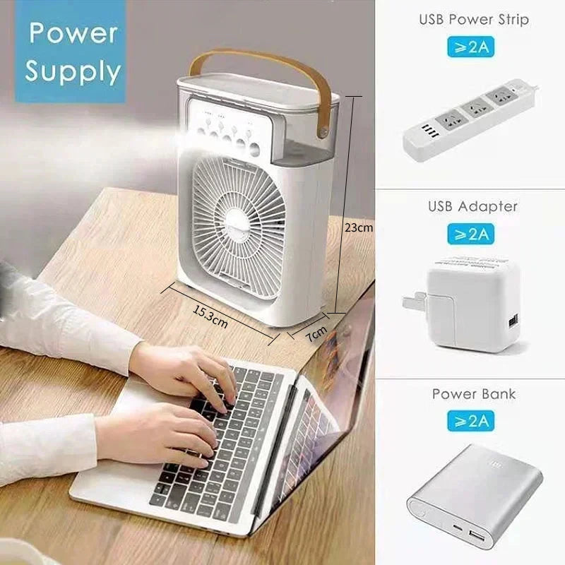 3-in-1 Portable USB Air Cooler Fan with Humidifier & LED Night Light