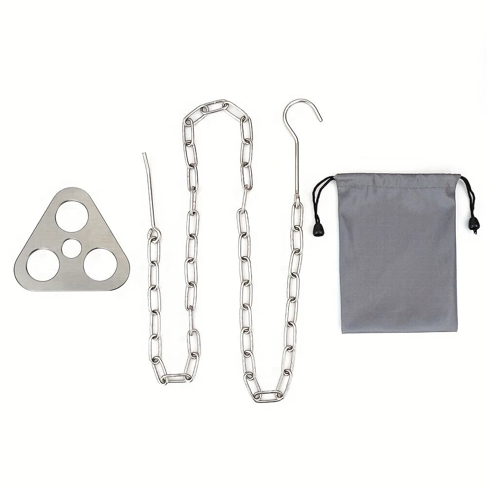 Portable Campfire Tripod Support Plate with Hanging Chain
