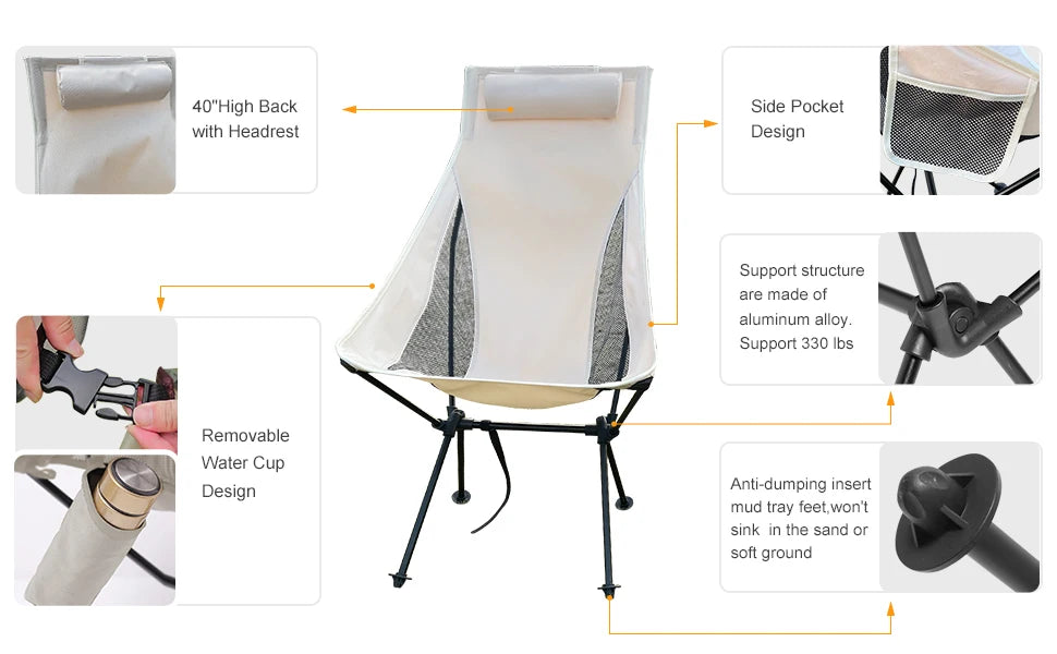 WESTTUNE Lightweight Folding Camping Chair with Headrest
