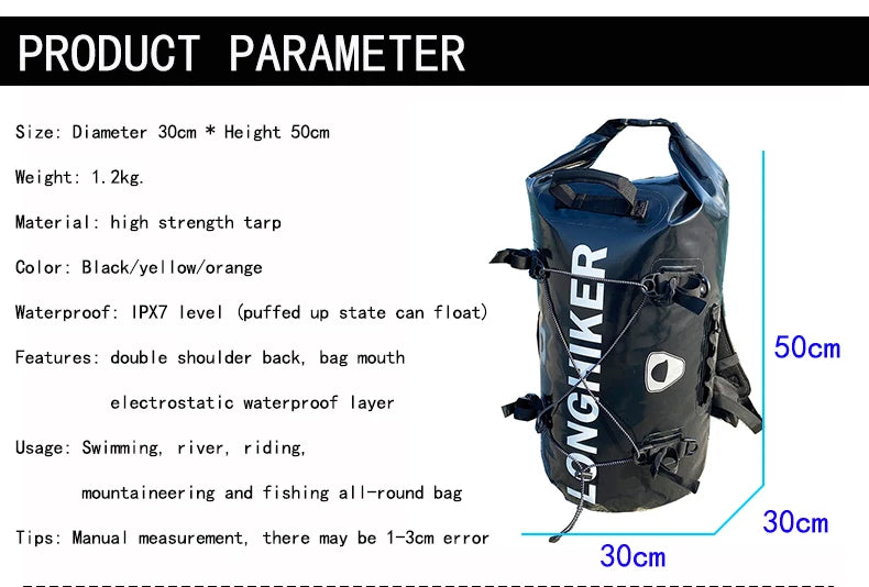 30L Waterproof Dry Bag Backpack for Rafting, Fishing & Hiking