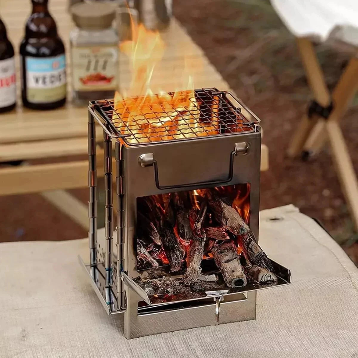 Portable Stainless Steel Wood-Burning Camping Stove – Foldable Outdoor Cooking Stove