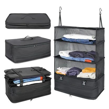 Hanging Travel Organizer with Packing Shelves and Laundry Storage